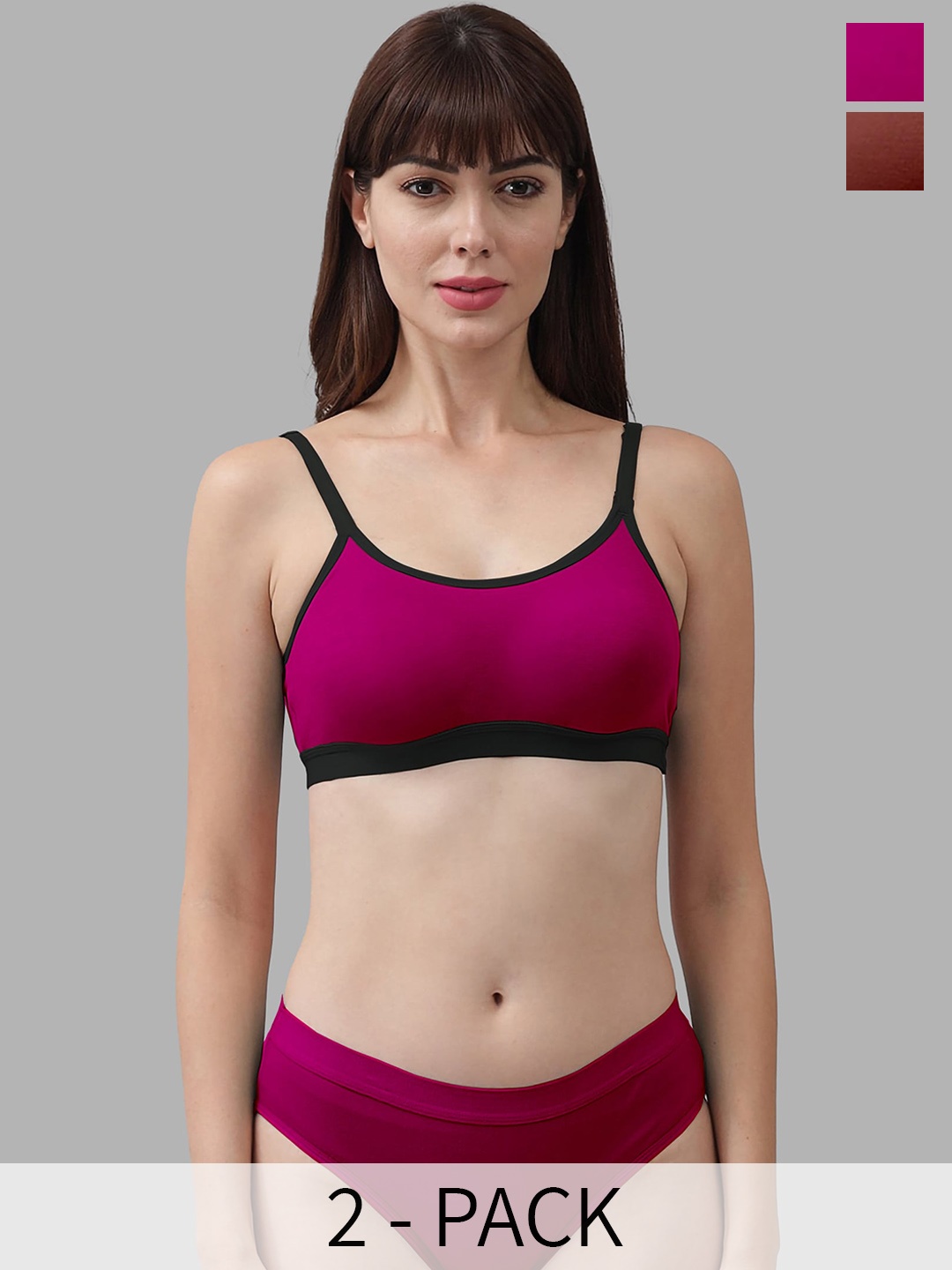 

PIBU Pack Of 2 Non Padded Breathable Cotton Lingerie Set, Pink