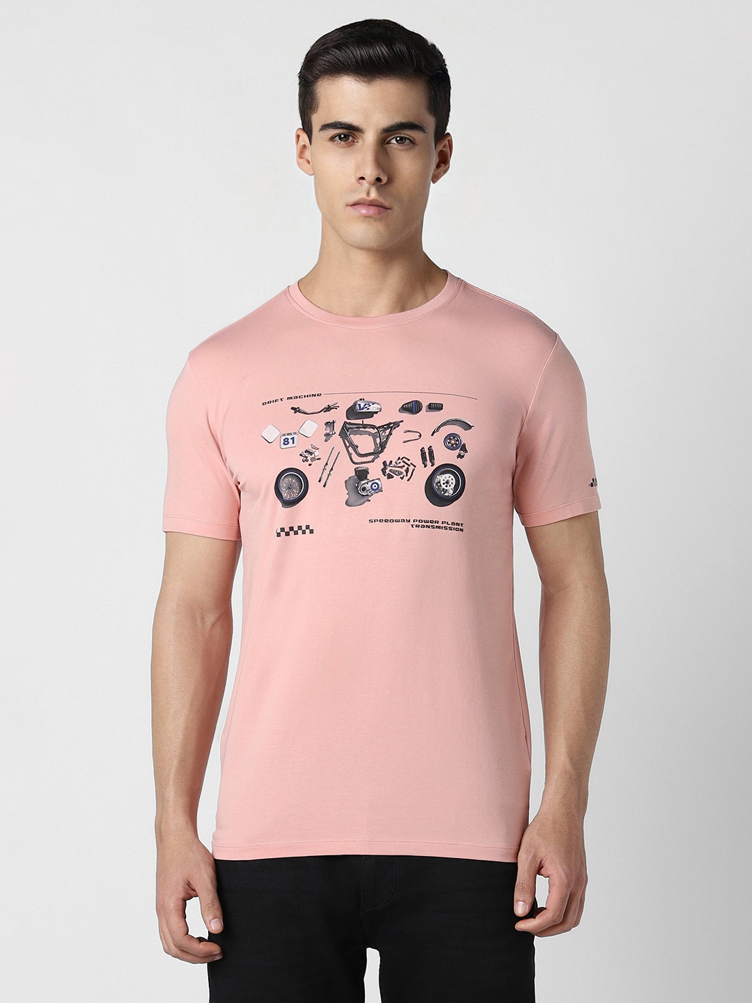 VAN HEUSEN DENIM LABS Typography Printed Cotton T-shirt, Pink