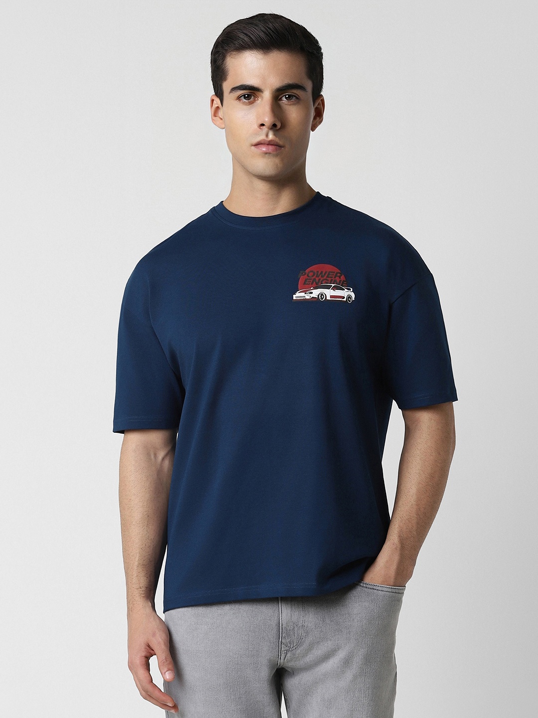 

VAN HEUSEN DENIM LABS Typography Printed Cotton T-shirt, Navy blue