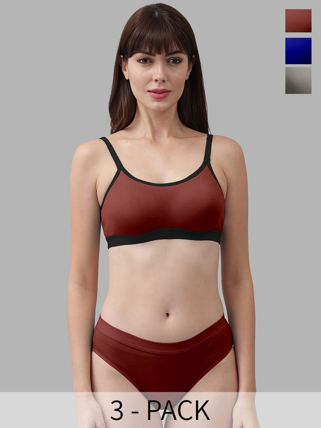 

Aamarsh Pack of 3 Cotton Comfortable Non-Padded Lingerie Set, Maroon