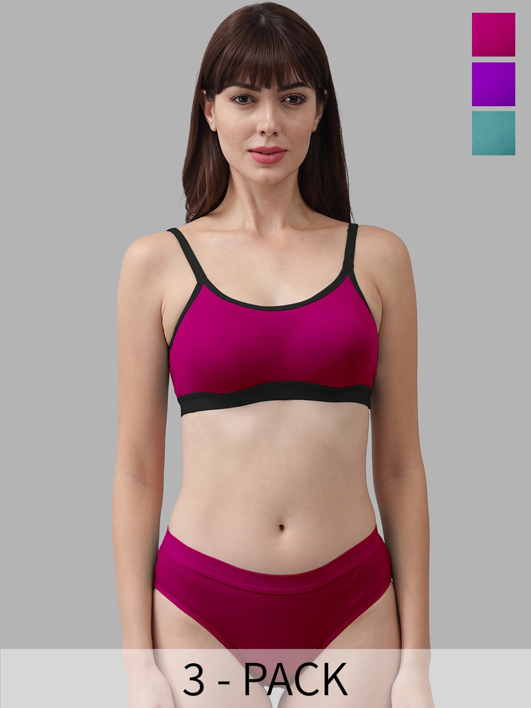 

Aamarsh Pack Of 3 Comfortable Mid-Rise Cotton Bra Panty Lingerie Set, Green