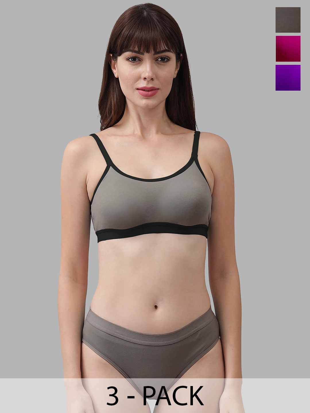 

Aamarsh Pack Of 3 Cotton Breathable Lingerie Set, Purple