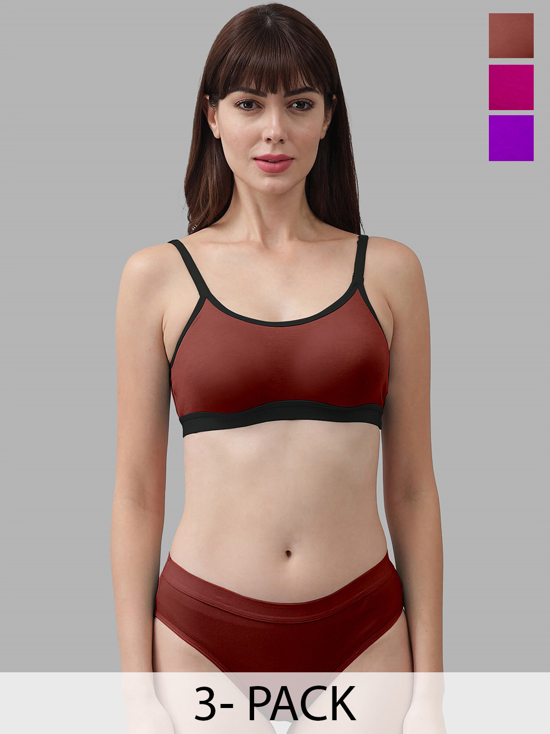 

Aamarsh Pack Of 3 Cotton Breathable Lingerie Set, Purple