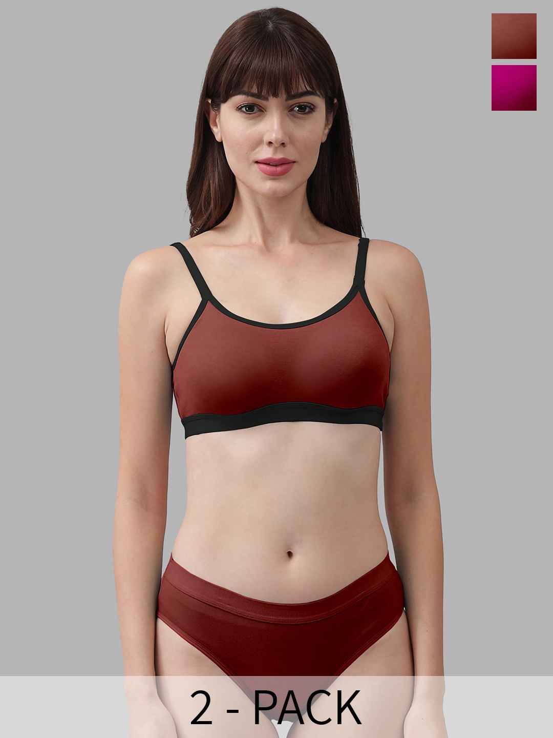 

Aamarsh Pack Of 2 Non Padded Cotton Lingerie Set, Maroon