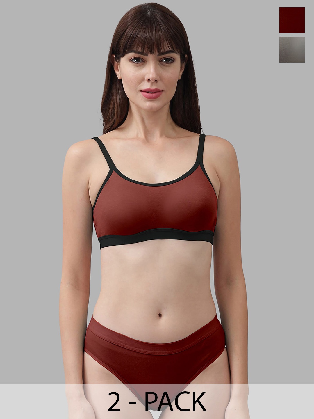 

Aamarsh Pack Of 2 Non Padded Cotton Lingerie Set, Maroon