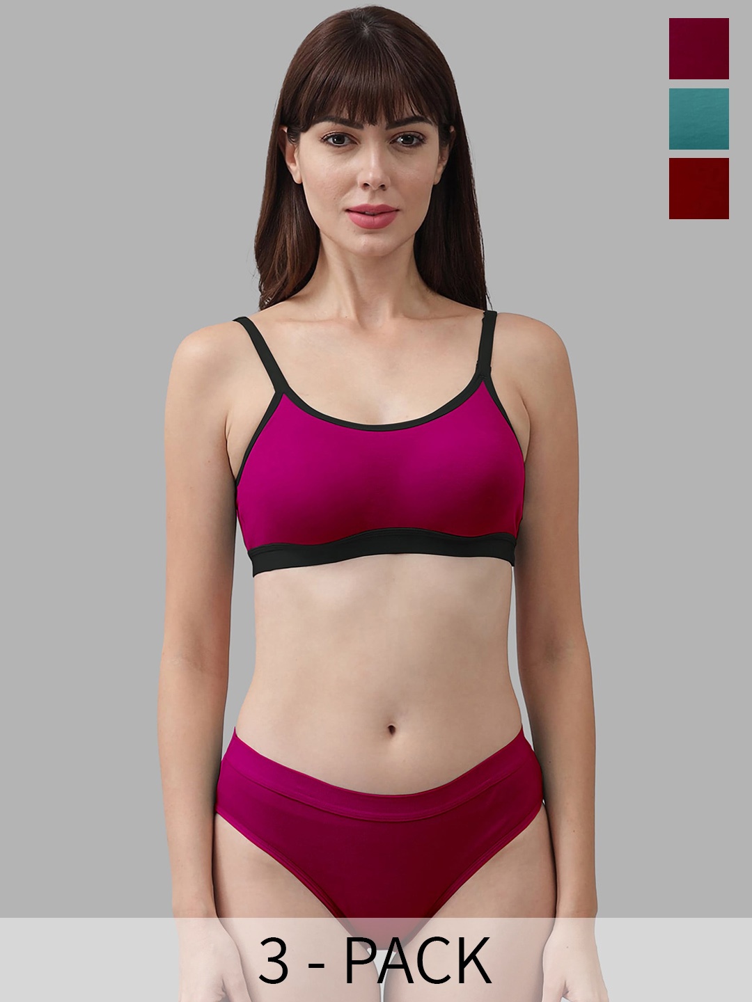 

Aamarsh Pack Of 3 Non Padded Cotton Lingerie Set, Pink