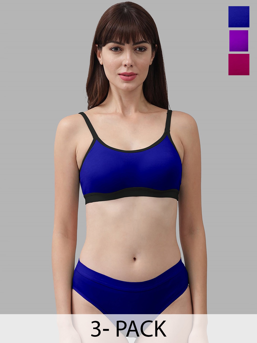 

Aamarsh Pack Of 3 Breathable Cotton Brief Lingerie Set, Purple