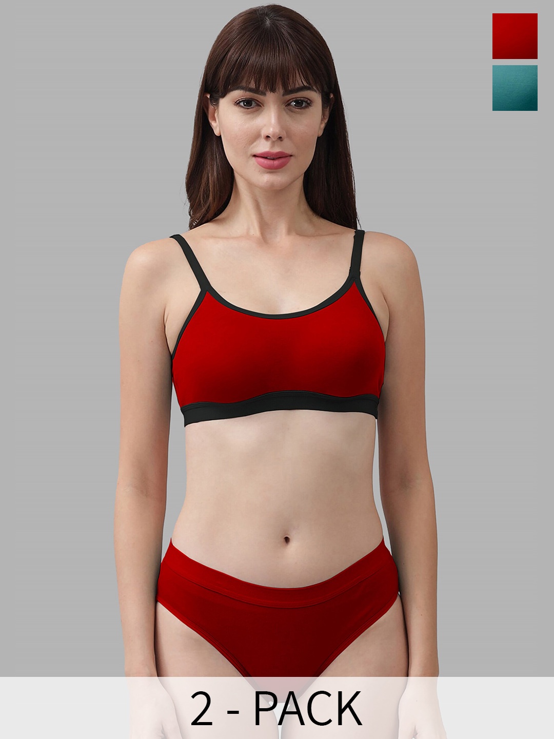 

Aamarsh Pack Of 2 Cotton Breathable Lingerie Set, Red