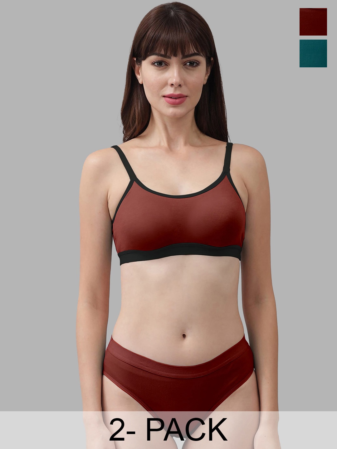 

Aamarsh Pack Of 2 Mid-Rise Breathable Cotton Bra Panty Lingerie Sets, Green