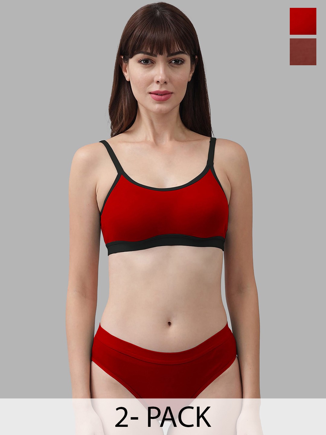 

Aamarsh Pack Of 2 Cotton Non Padded Breathable Lingerie Set, Red