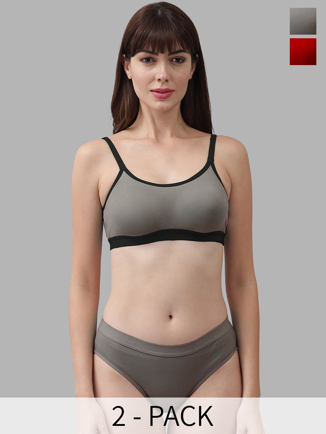 

Aamarsh Pack Of 2 Cotton Lingerie Set, Red