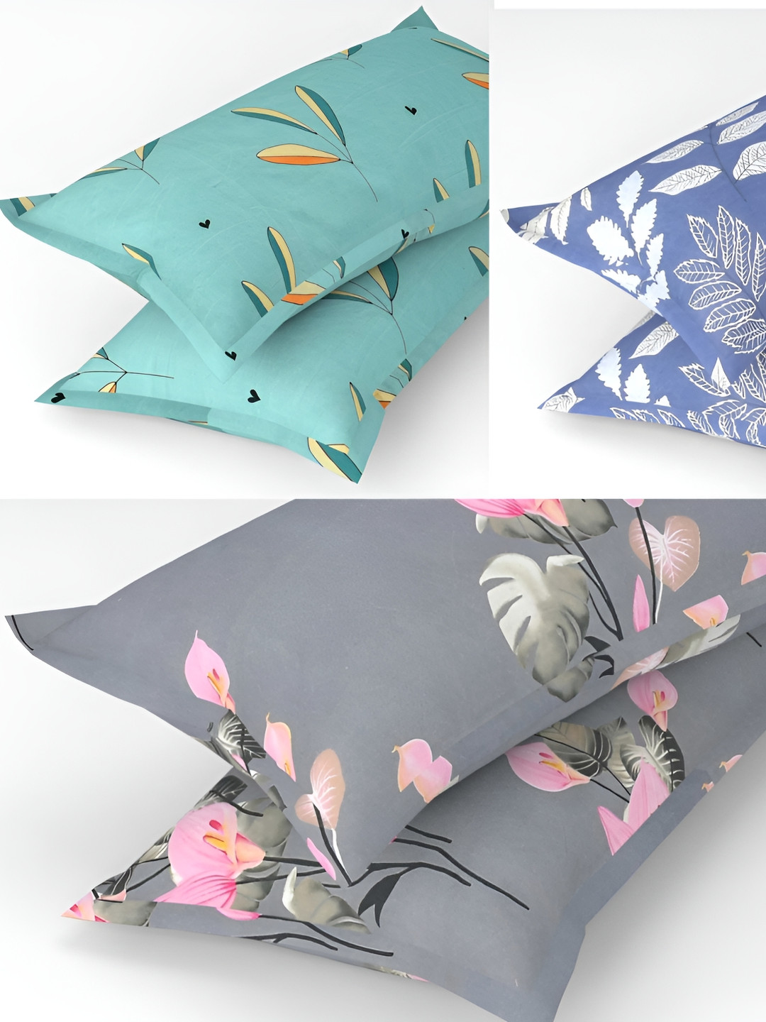 

bsb home Grey & Green 6 Pieces Abstract Printed Pure Cotton Rectangle Pillow Covers