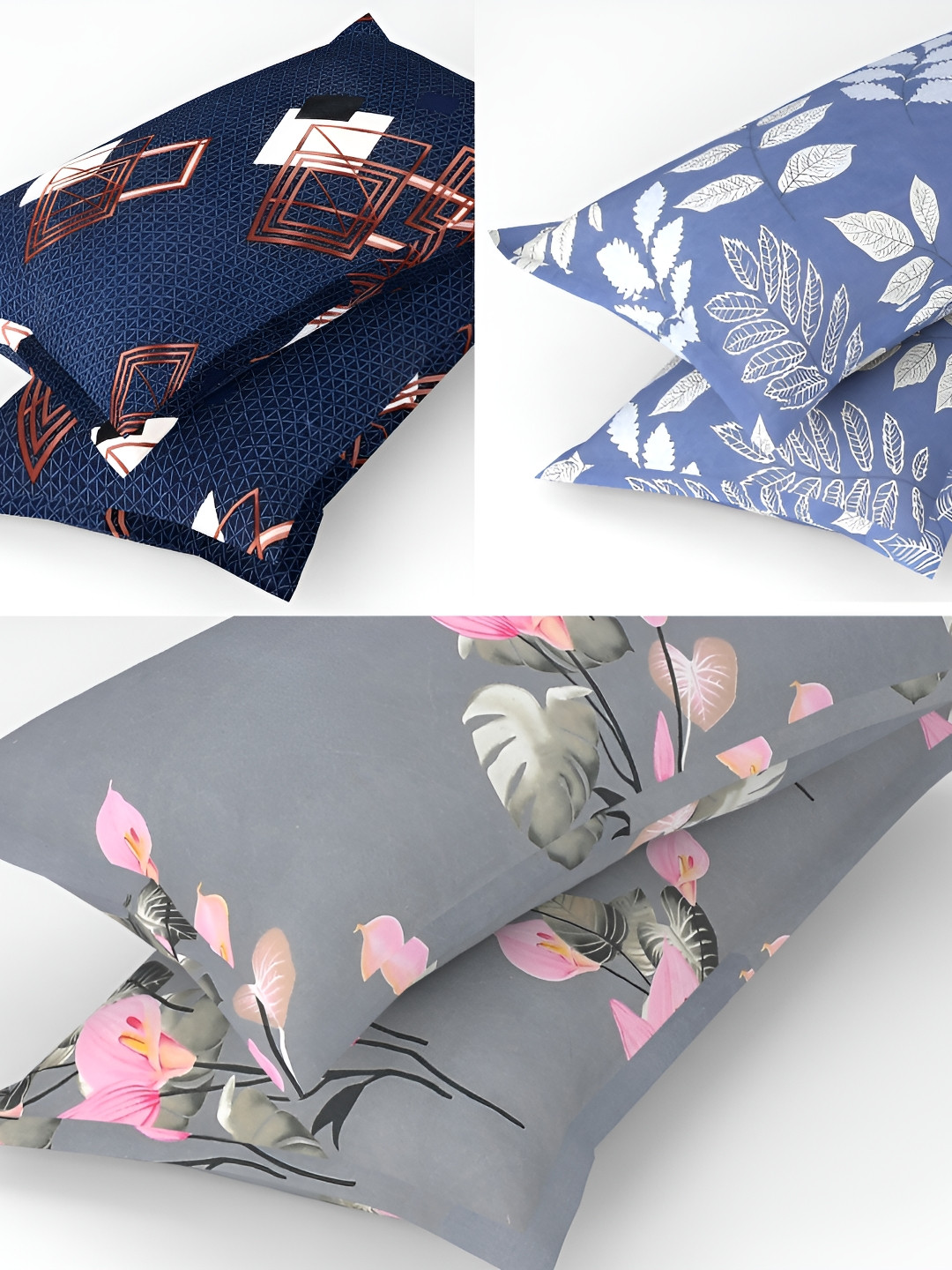 

bsb home Grey & Navy Blue 6 Pieces Abstract Printed Pure Cotton Rectangle Pillow Covers