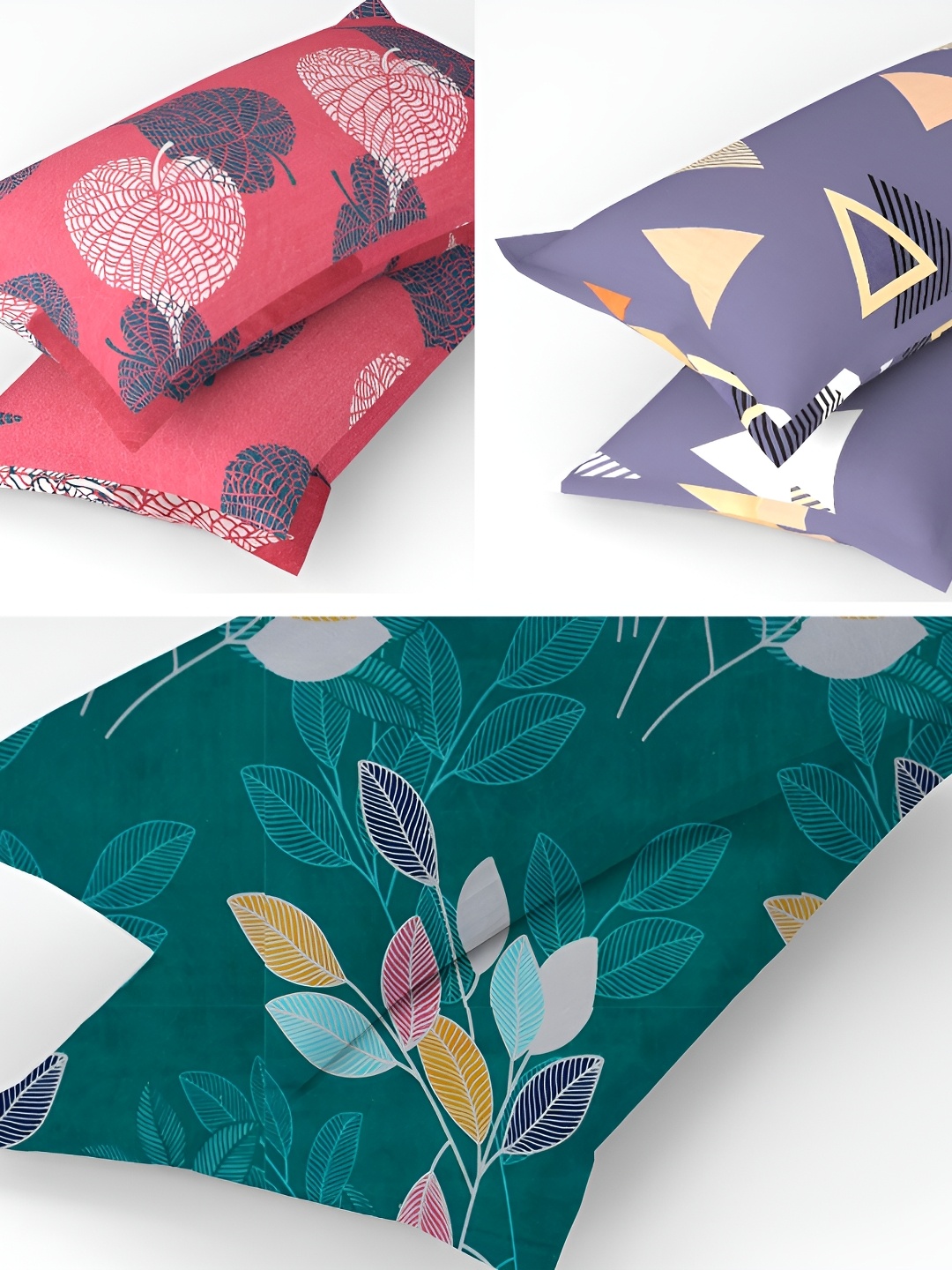 

bsb home Pink & Green 6 Pieces Abstract Printed Pure Cotton Rectangle Pillow Covers