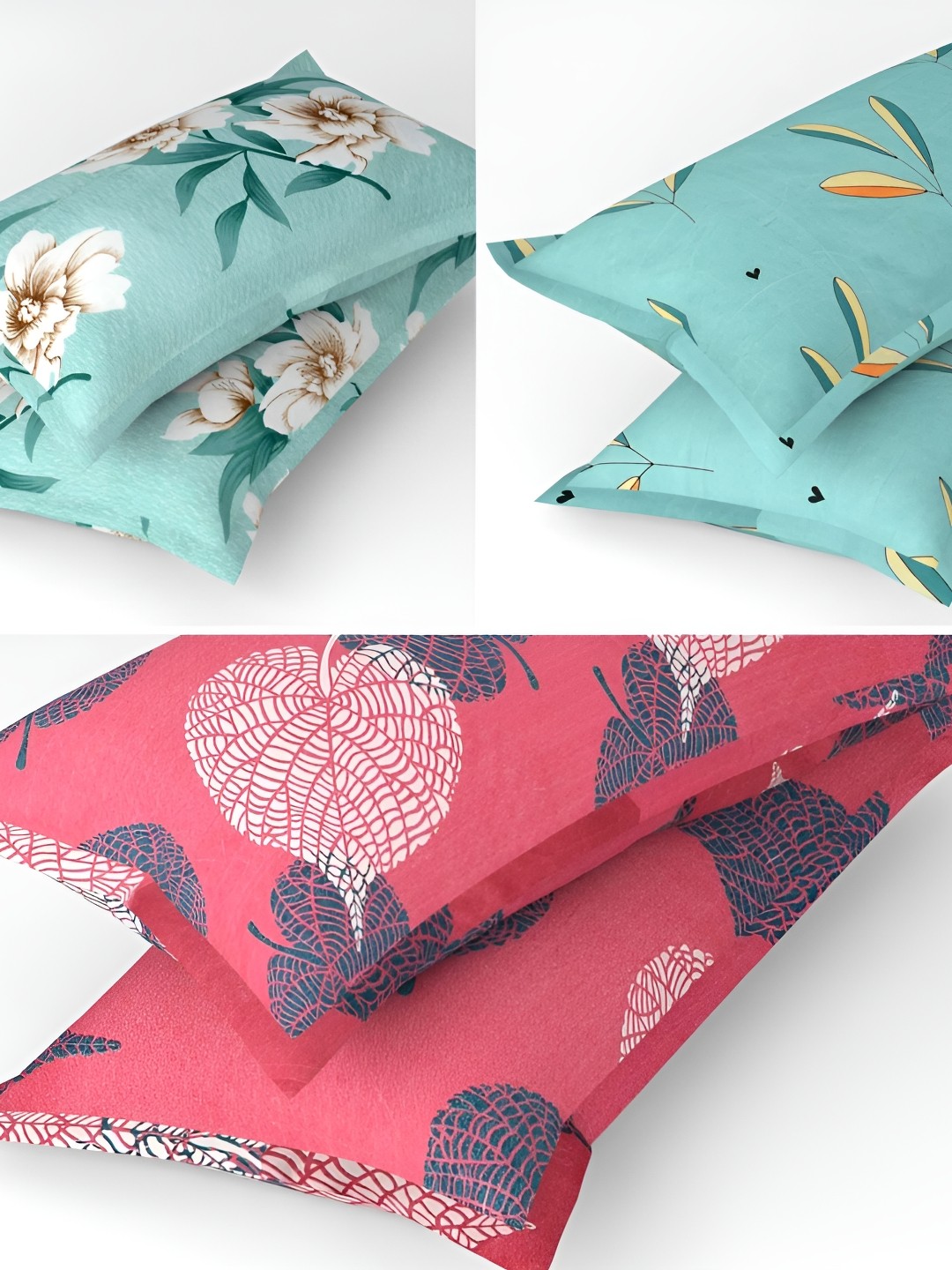 

bsb home Pink & Green 6 Pieces Printed Pure Cotton Rectangle Pillow Covers