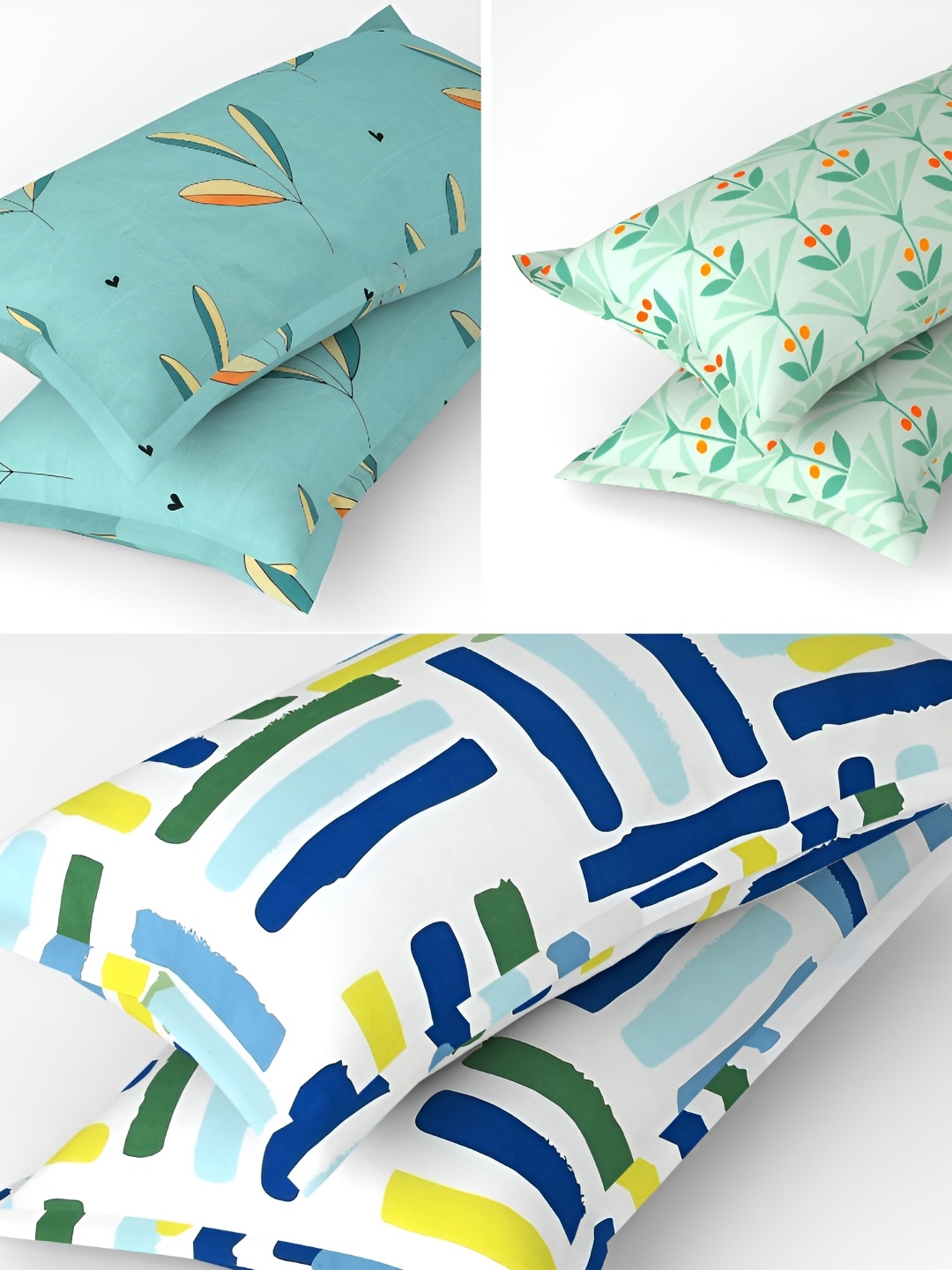 

bsb home Green & White 6 Pieces Printed Pure Cotton Rectangle Pillow Covers