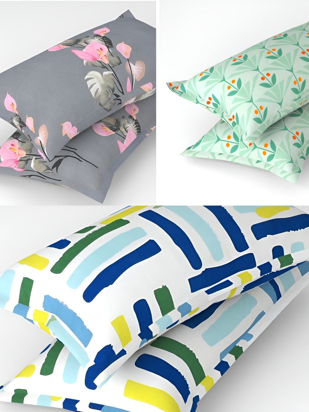 

bsb home Grey & White 6 Pieces Abstract Printed Pure Cotton Rectangle Pillow Covers
