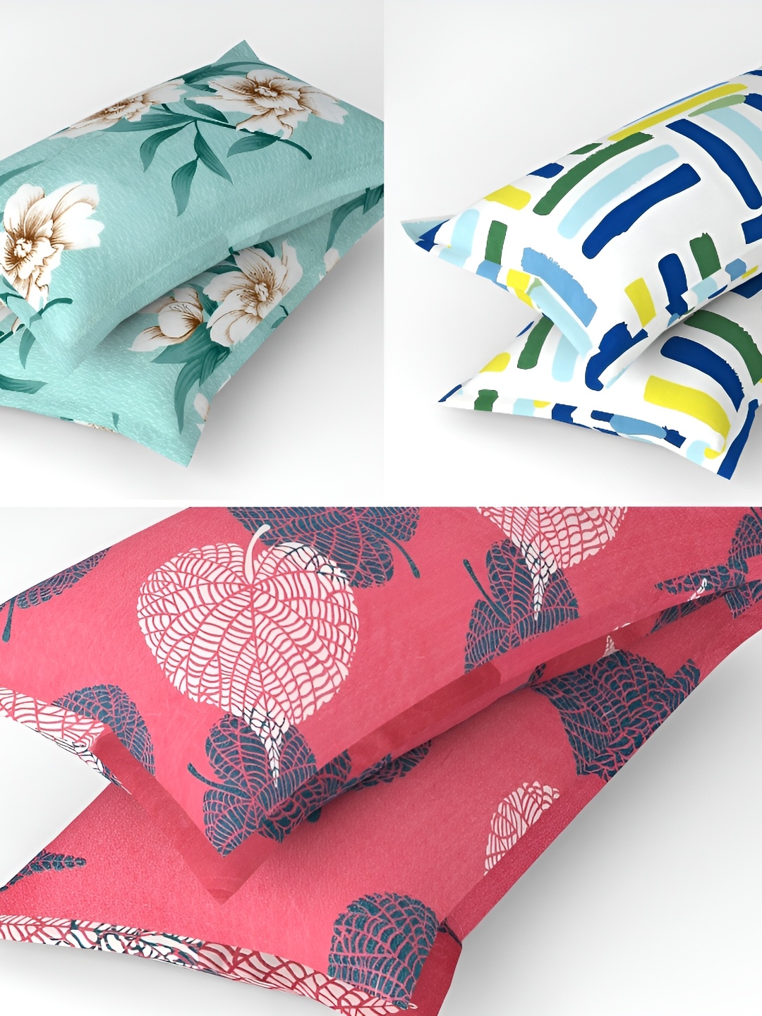 

bsb home Pink & Green 6 Pieces Printed Pure Cotton Rectangle Pillow Covers