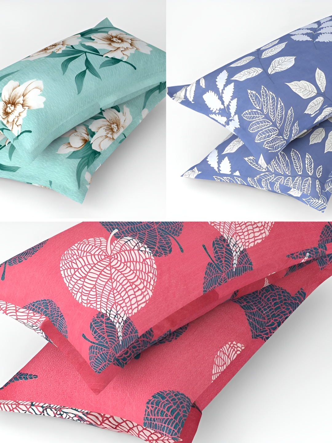

bsb home Pink & Silver-Toned 6 Pieces Printed Pure Cotton Rectangle Pillow Covers
