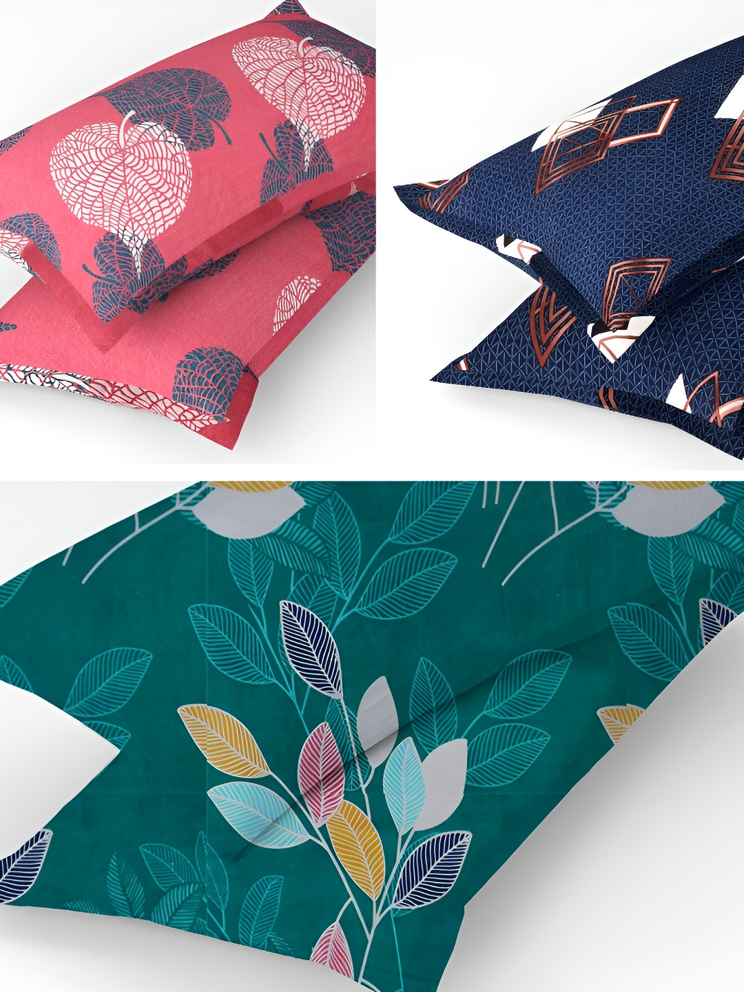 

bsb home Pink & Green 6 Pieces Printed Pure Cotton Rectangle Pillow Covers