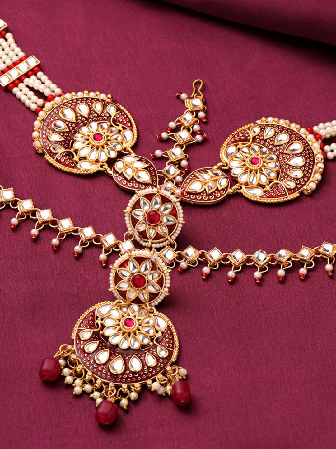 

Yellow Chimes Gold-Plated Kundan Studded Layered Sheeshphool