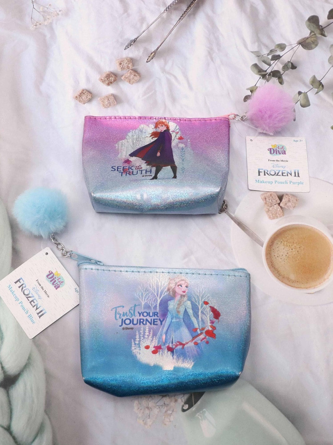 

Lil Diva Girls Set of 2 Disney Frozen Printed Pouches, Blue