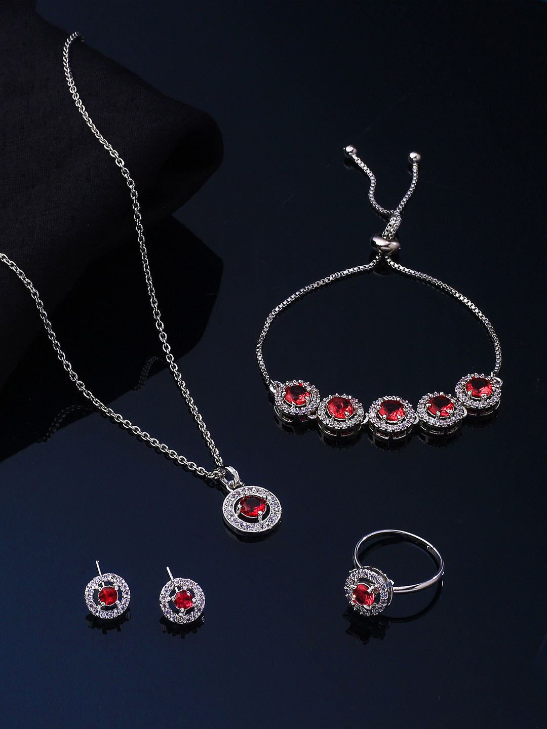 

Yellow Chimes Crystal-Stones Studded Jewellery Set, Red