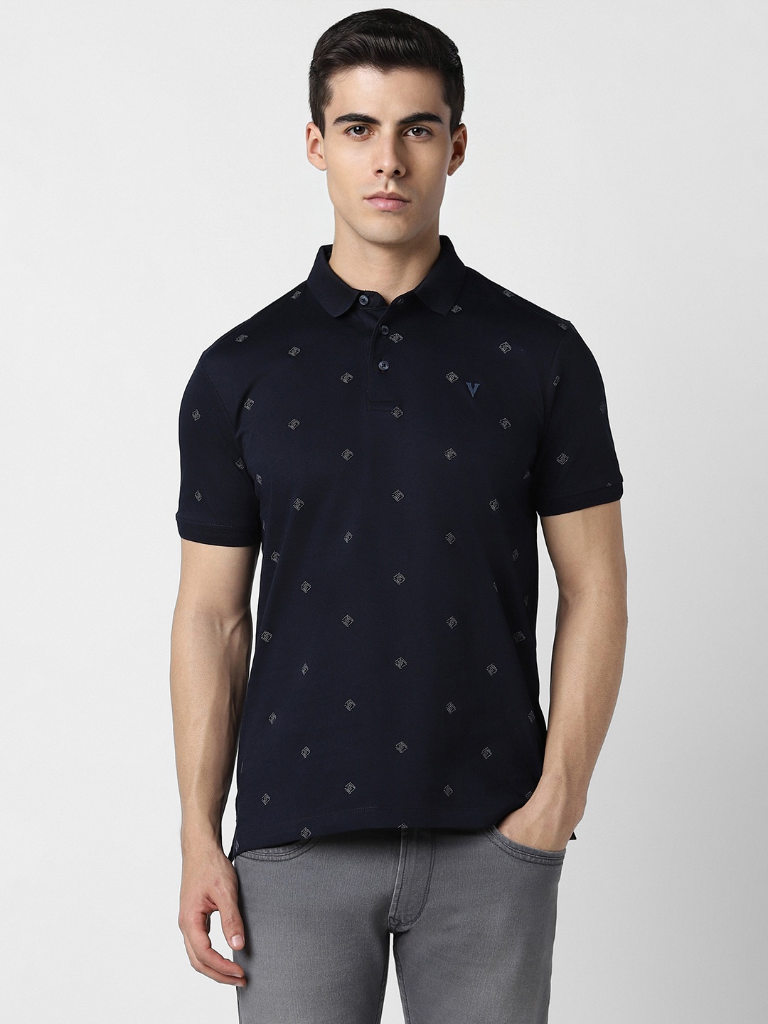 

Van Heusen Sport Abstract Printed Polo Collar Pure Cotton T-shirt, Navy blue