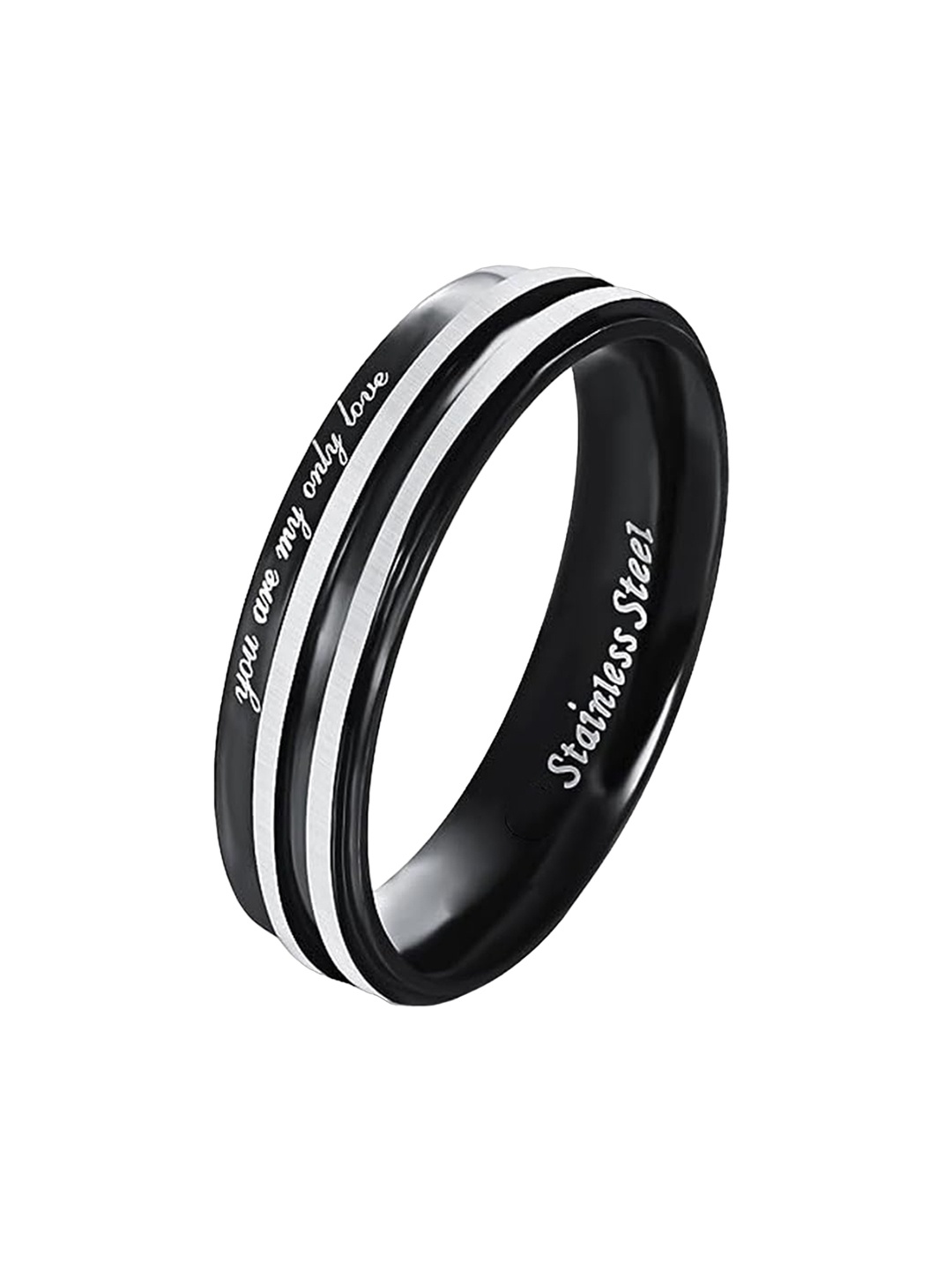 

Yellow Chimes Stainless Steel Band Finger Ring, Black
