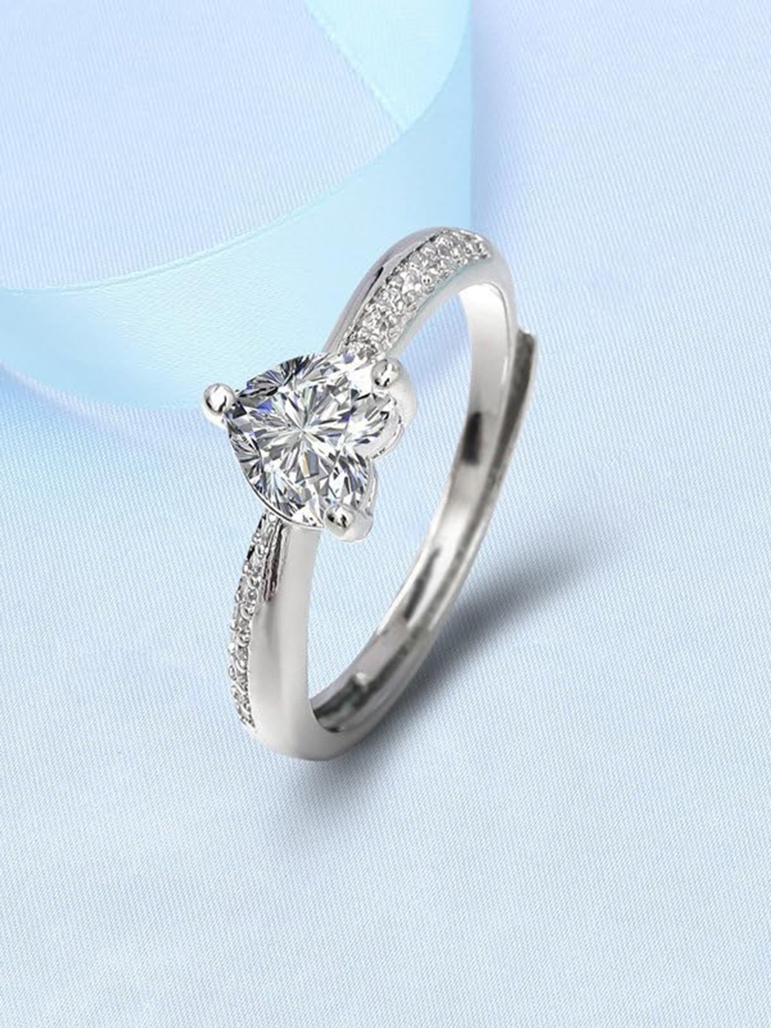

Yellow Chimes Rose Gold-Plated Crystal-Studded Finger Ring, Silver