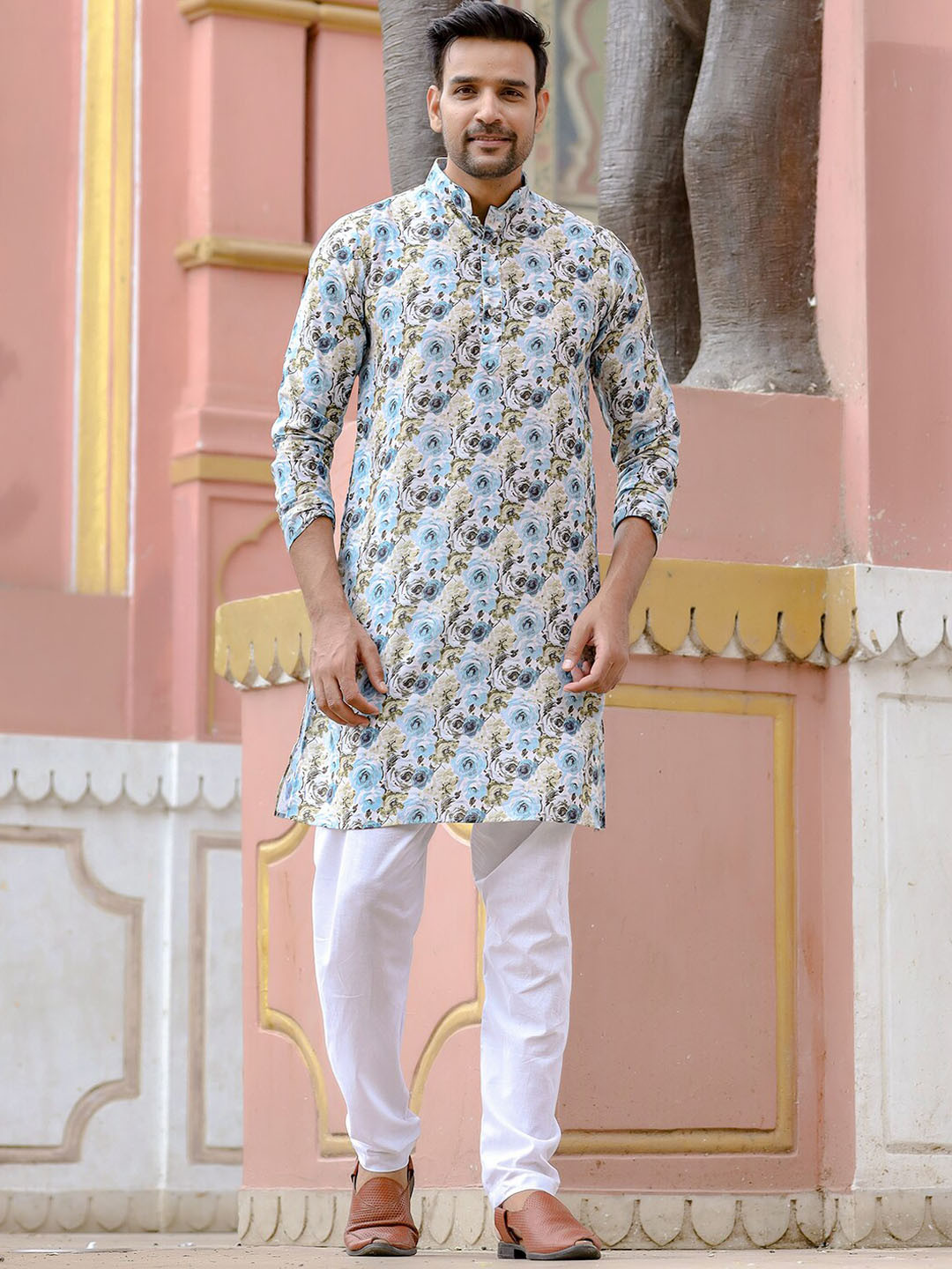 

Aanys Culture Floral Printed Mandarin Collar Straight Kurta, White