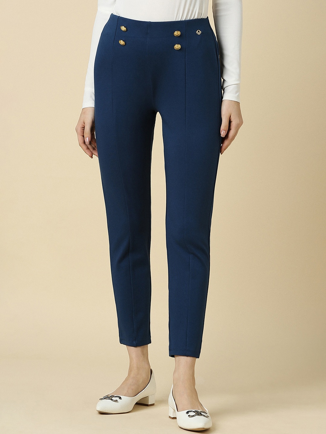 

Allen Solly Woman Mid-Rise Trouser, Navy blue