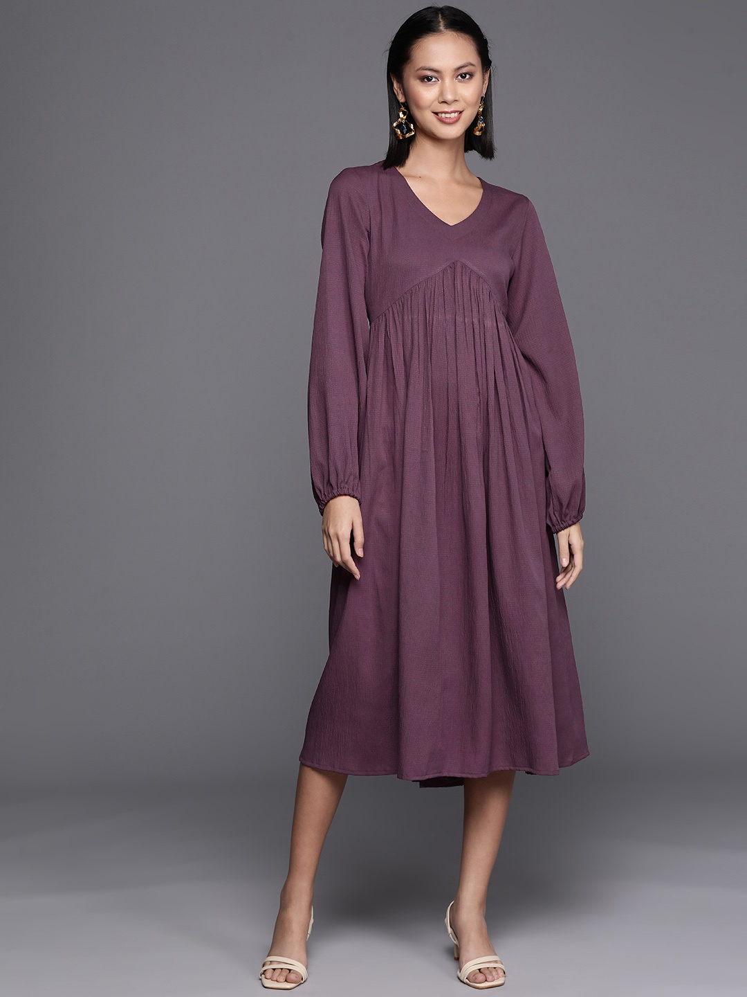 

KALINI V-Neck Midi A-Line Dress, Mauve