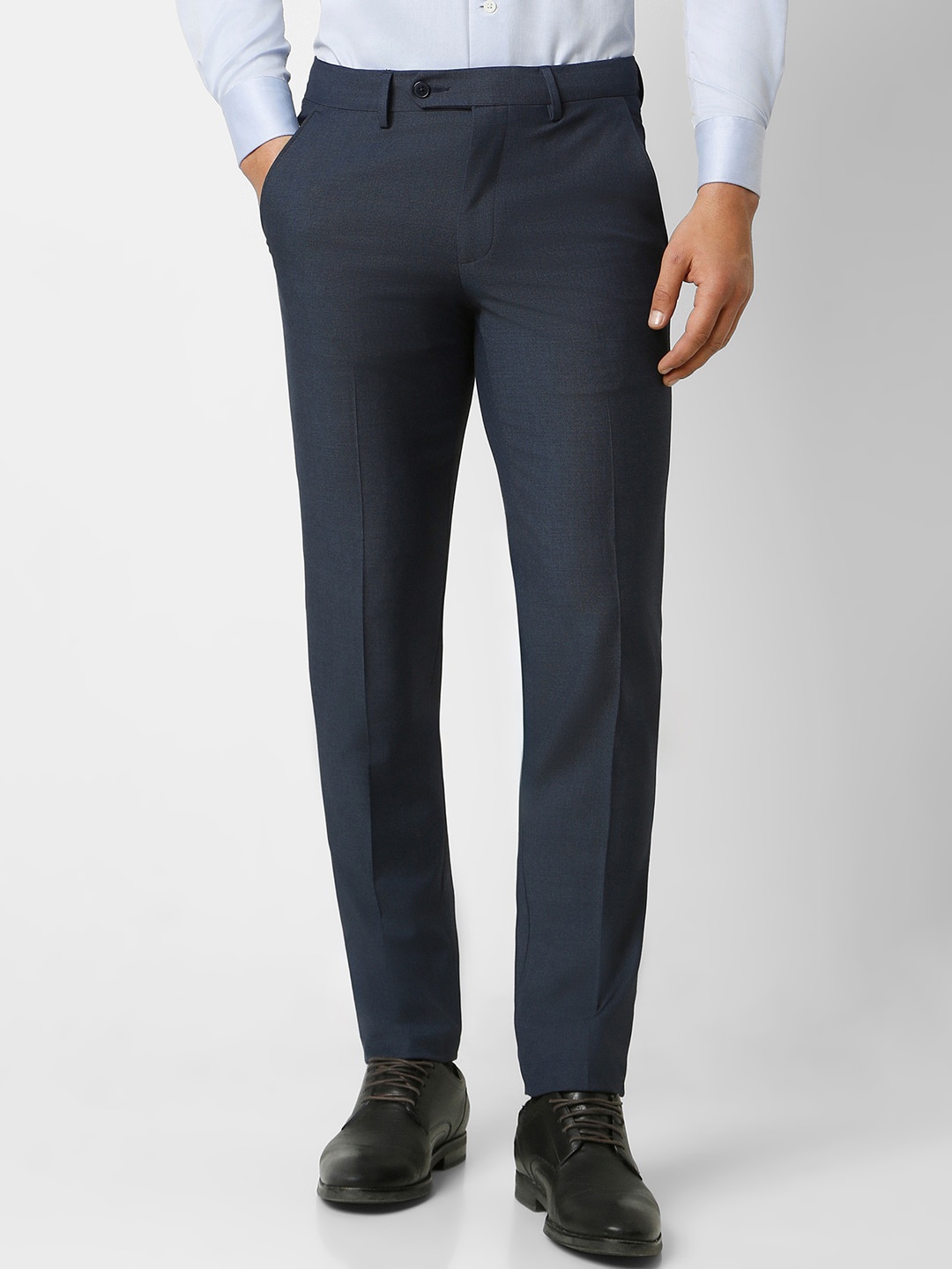 

Van Heusen Men Textured Mid-Rise Slim Fit Formal Trousers, Navy blue