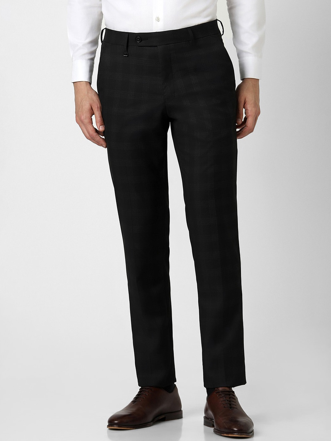 

Van Heusen Men Checked Slim Fit Formal Trousers, Black