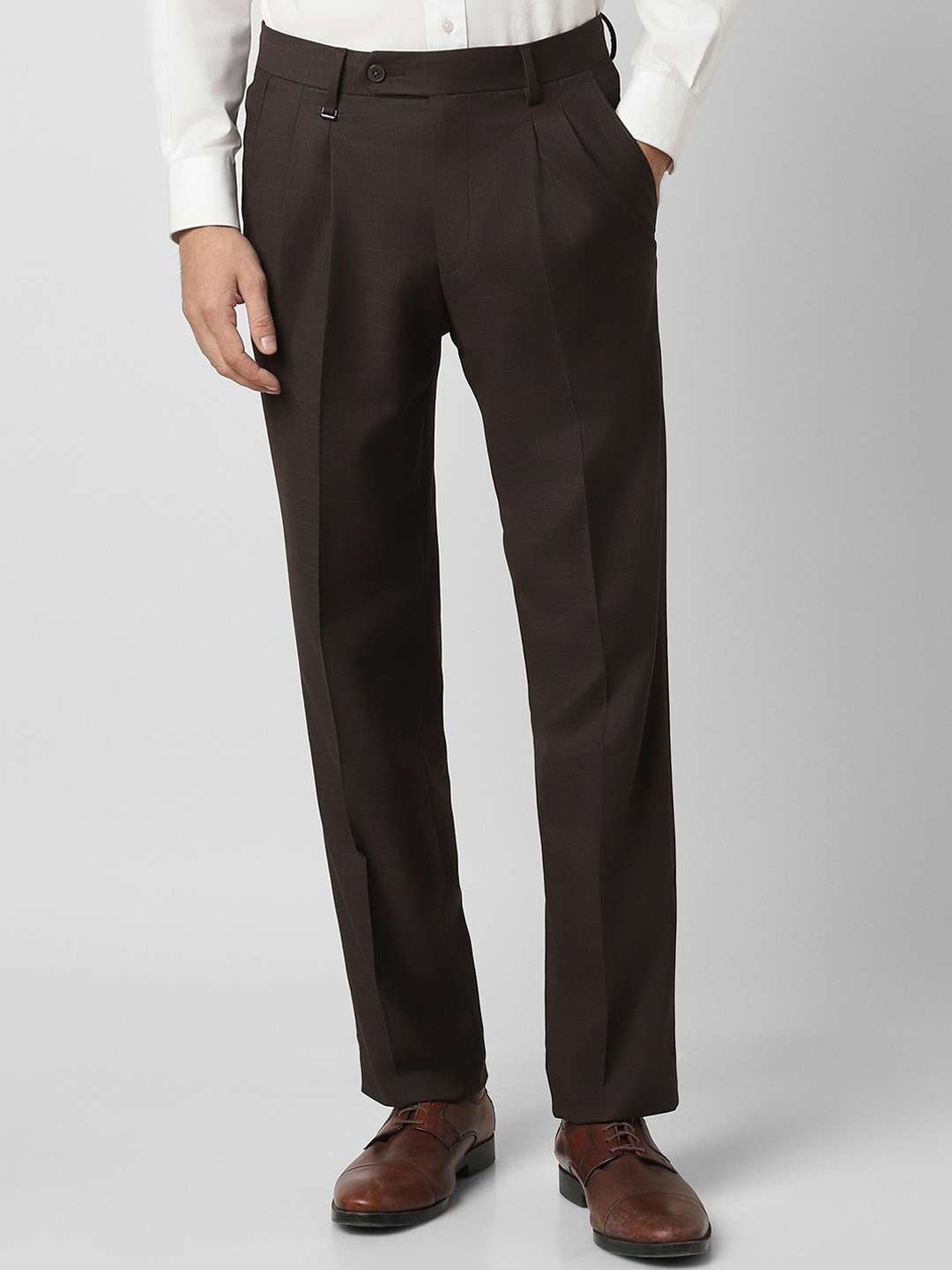 

Van Heusen Men Pleated Formal Trousers, Brown