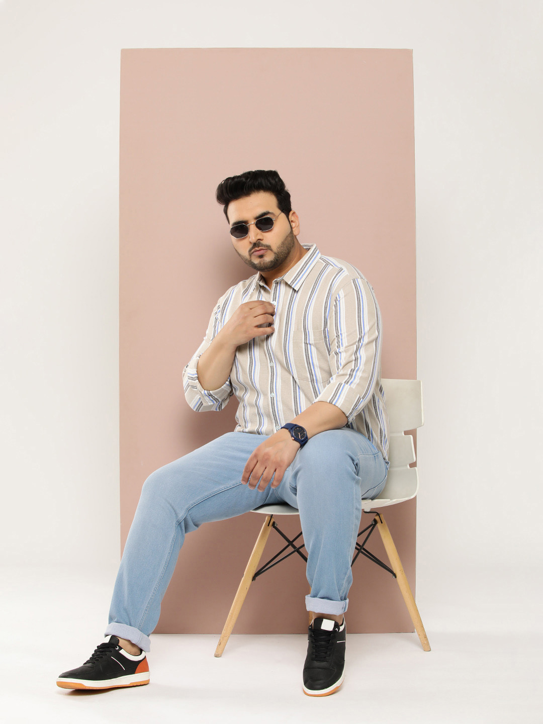 

Sztori Men Plus Size Striped Regular Fit Casual Shirt, Cream