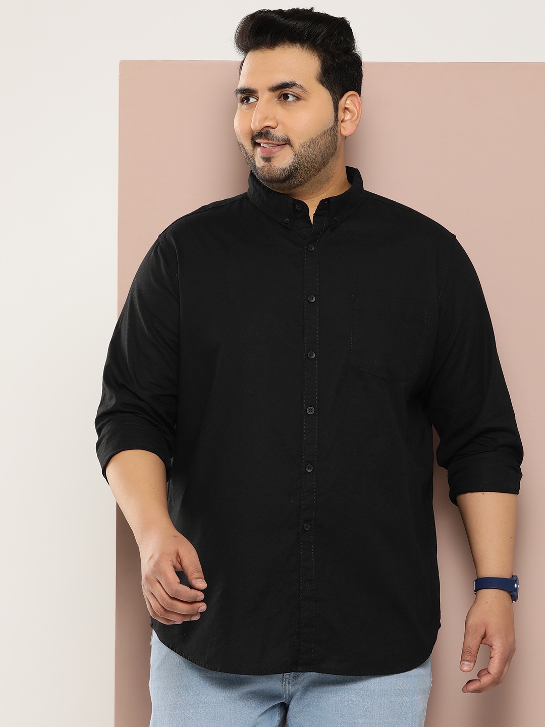 

Sztori Men Plus Size Solid Regular Fit Casual Shirt, Black