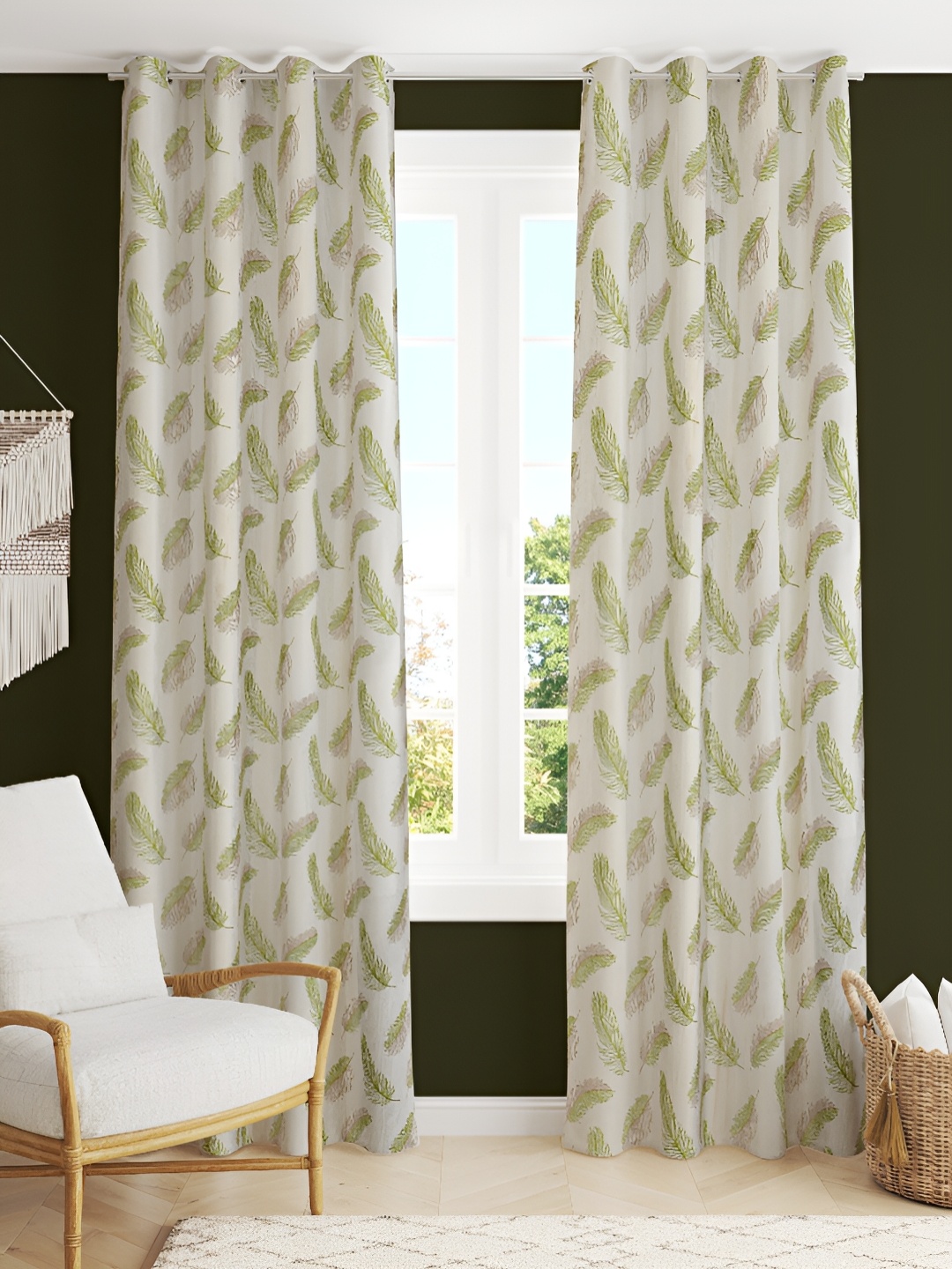 

stuffique Green 2 Pcs Printed Long Door Curtains