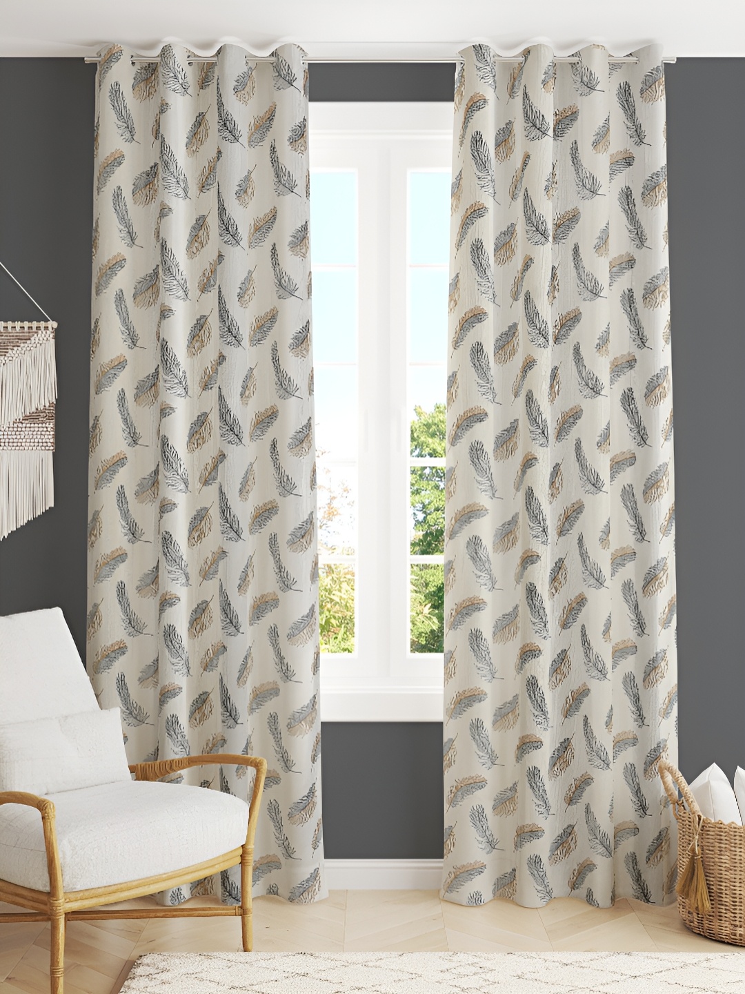 

stuffique Grey 2 Pcs Printed Door Curtains