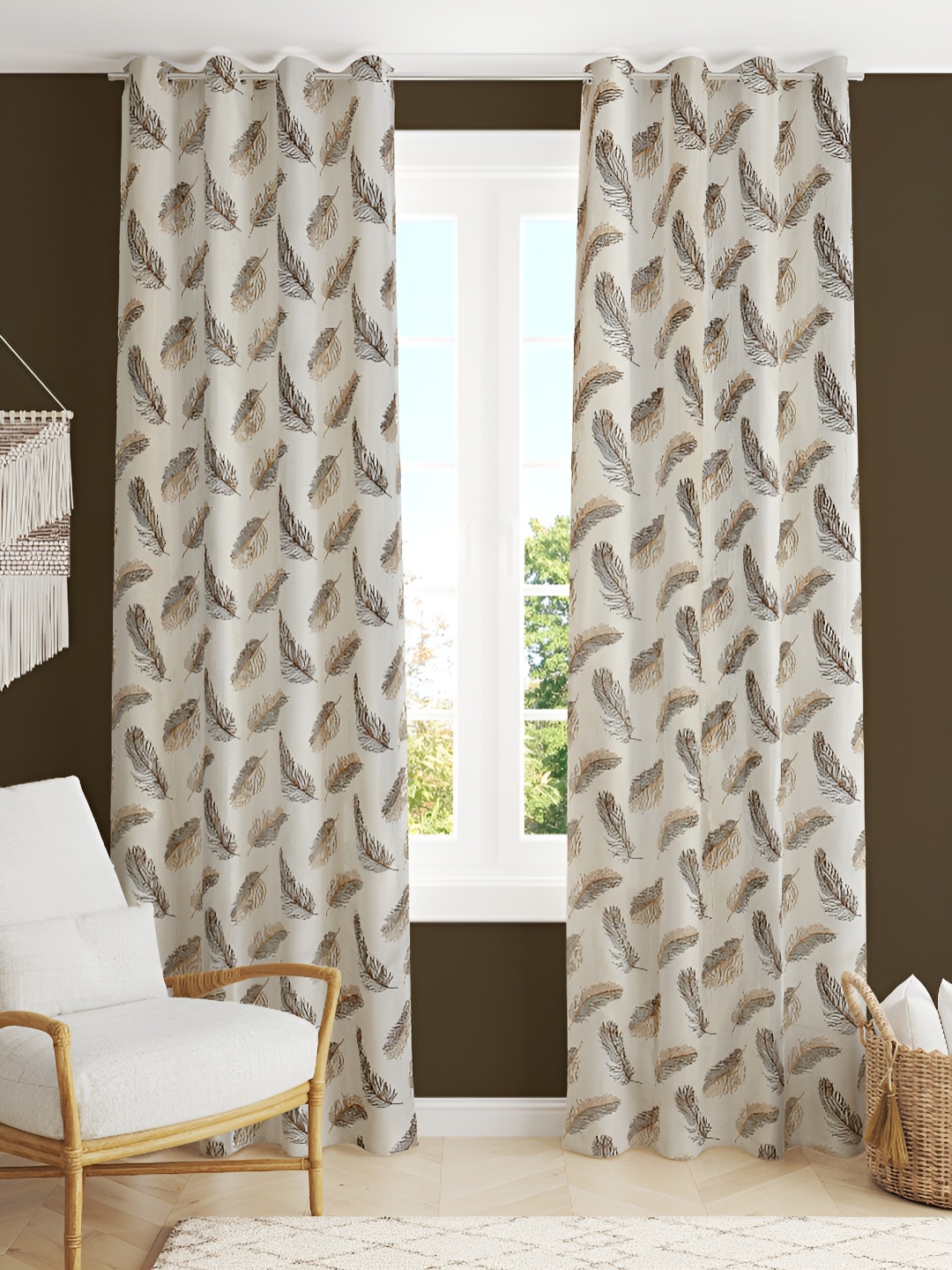

stuffique Brown 2 Pcs Printed Door Curtains