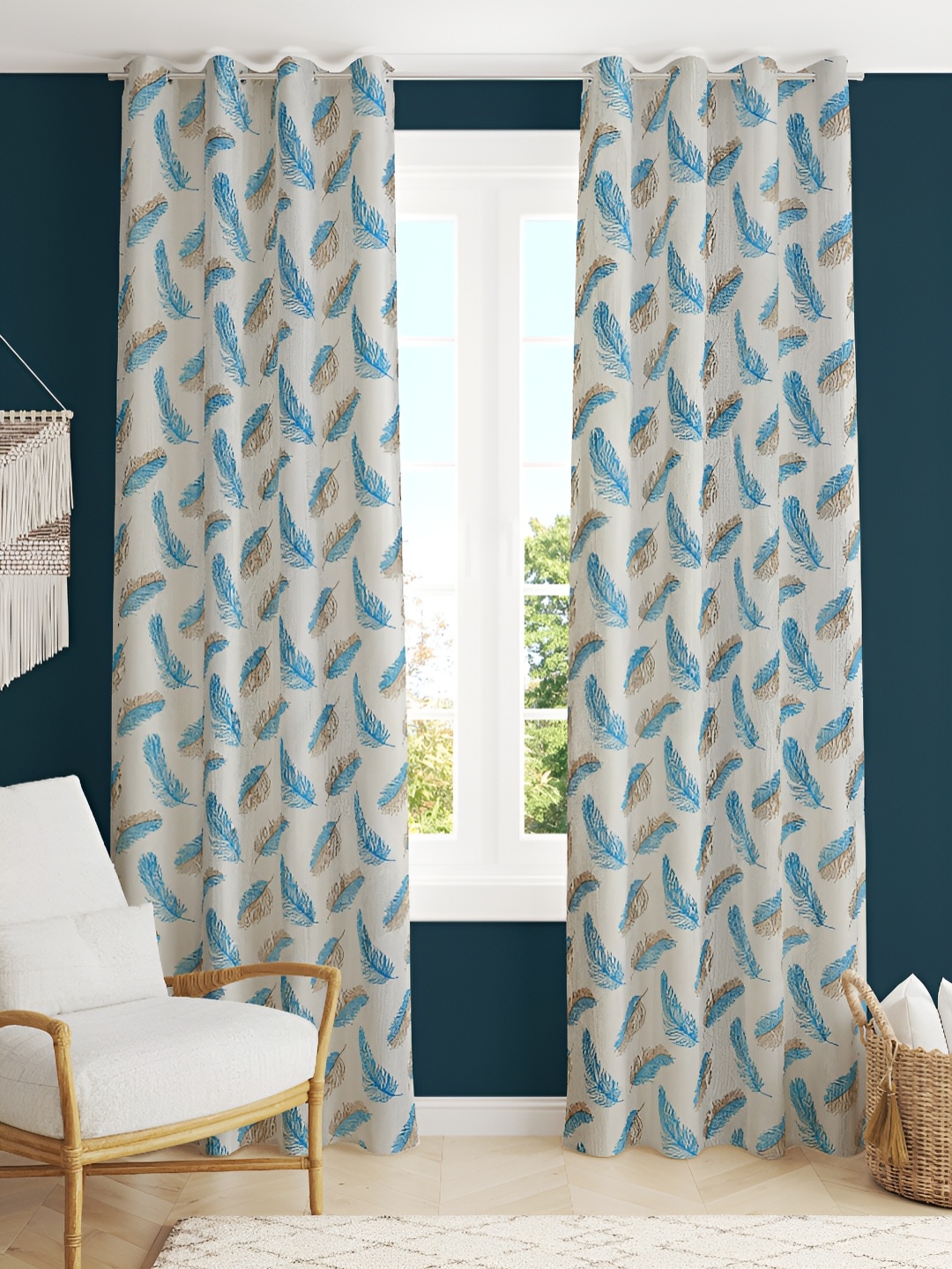 

stuffique Teal 2 Pcs Printed Long Door Curtains