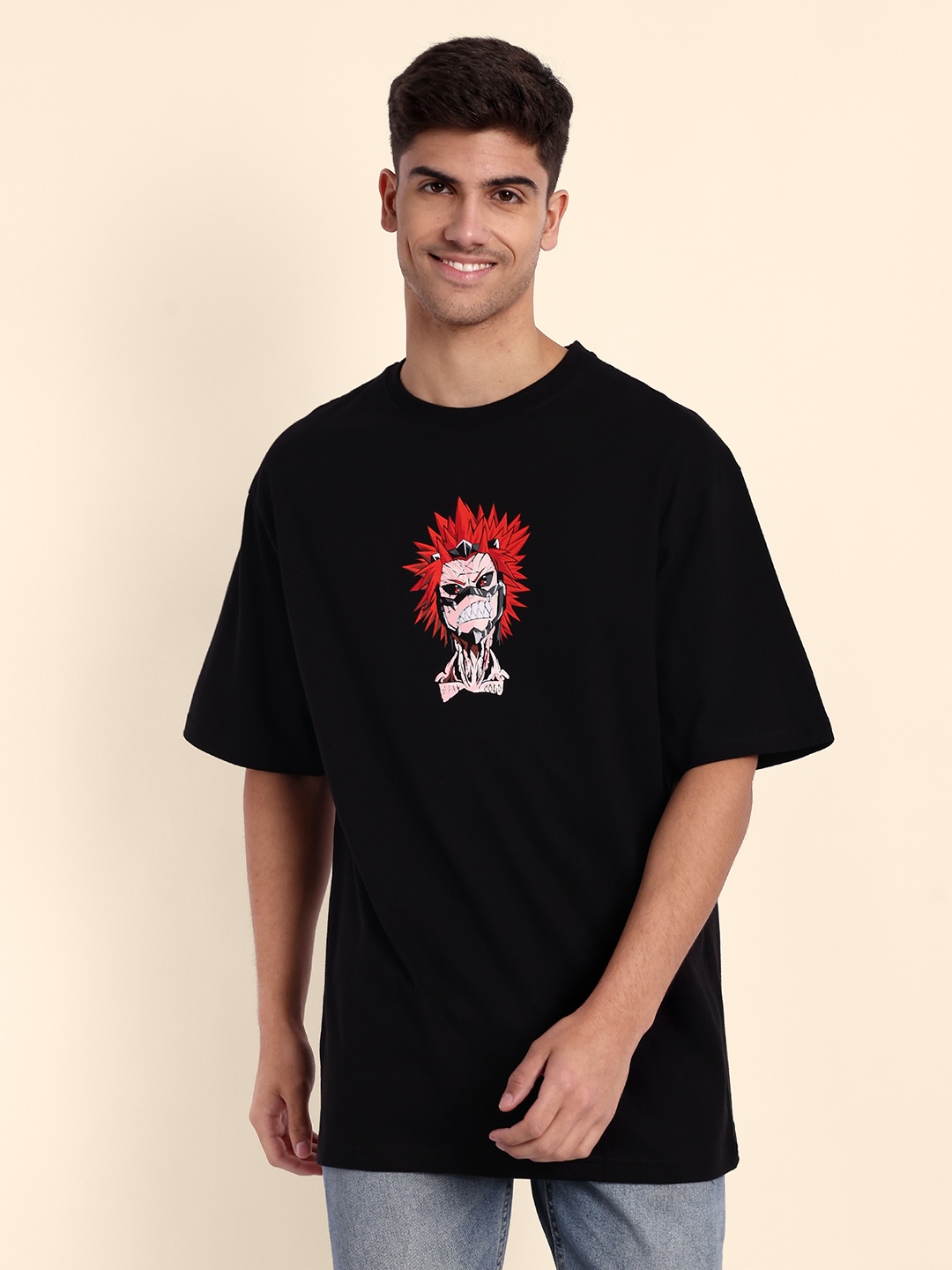 

TOMHIDDLE Graphic Printed Oversized Pure Cotton T-shirt, Black