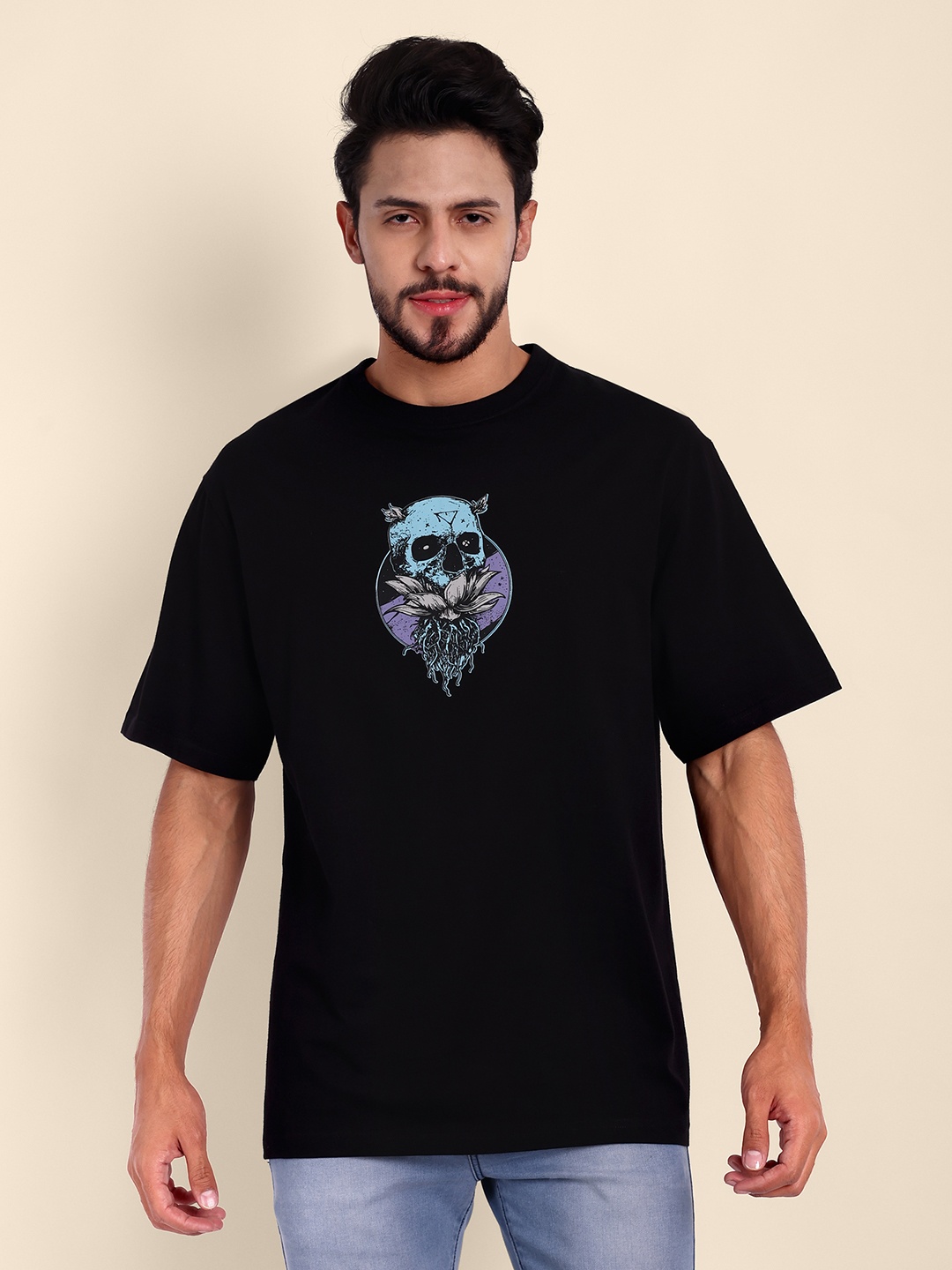 

TOMHIDDLE Graphic Printed Pure Cotton Oversized T-shirt, Black