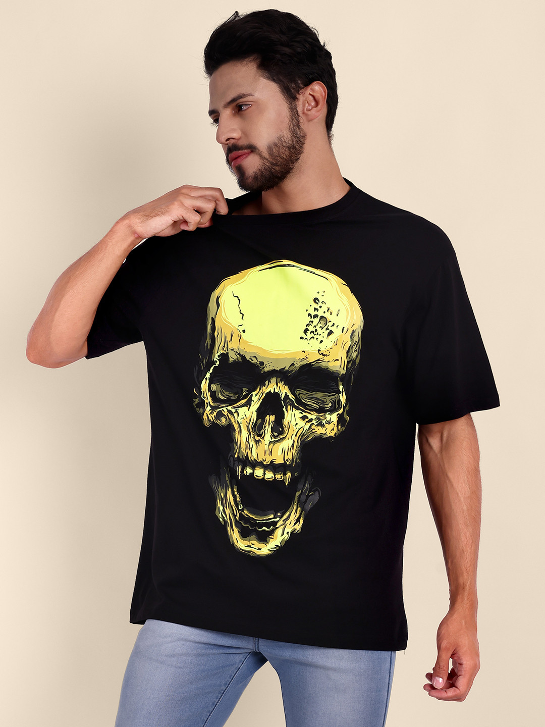 

TOMHIDDLE Graphic Printed Oversized Pure Cotton T-shirt, Black