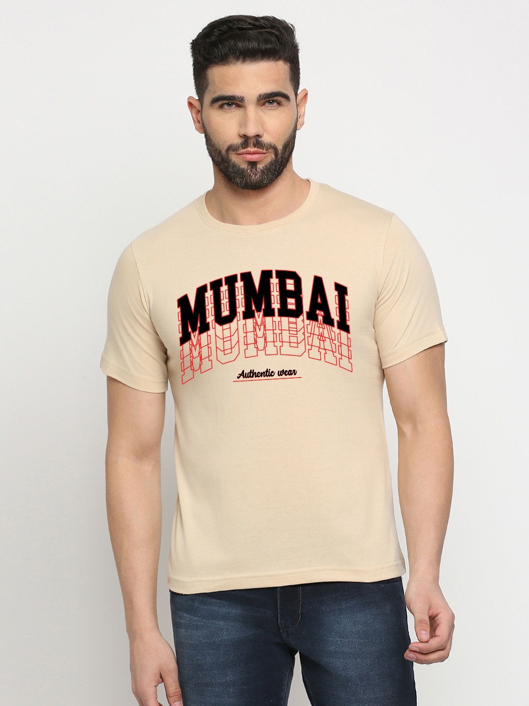 MOD ECRU Unisex Typography Printed Pure Cotton T-shirt, Beige