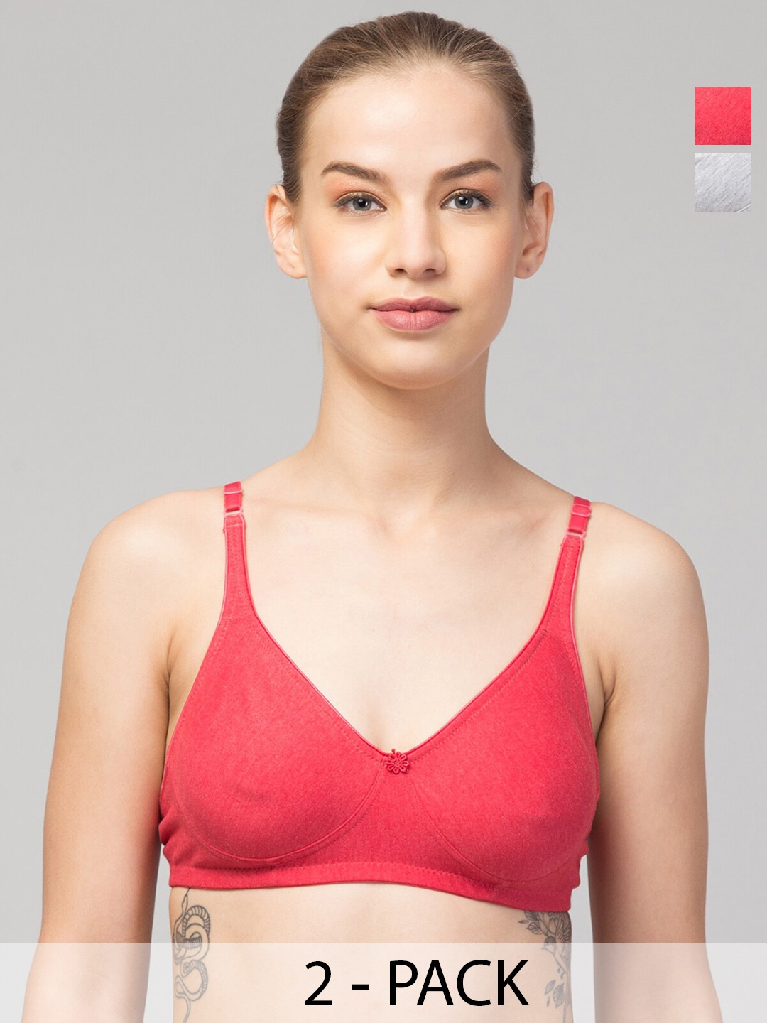 

Apraa & Parma Pack Of 2 Non Padded Non-Wired Seamless Organic T-Shirt Bra, Red