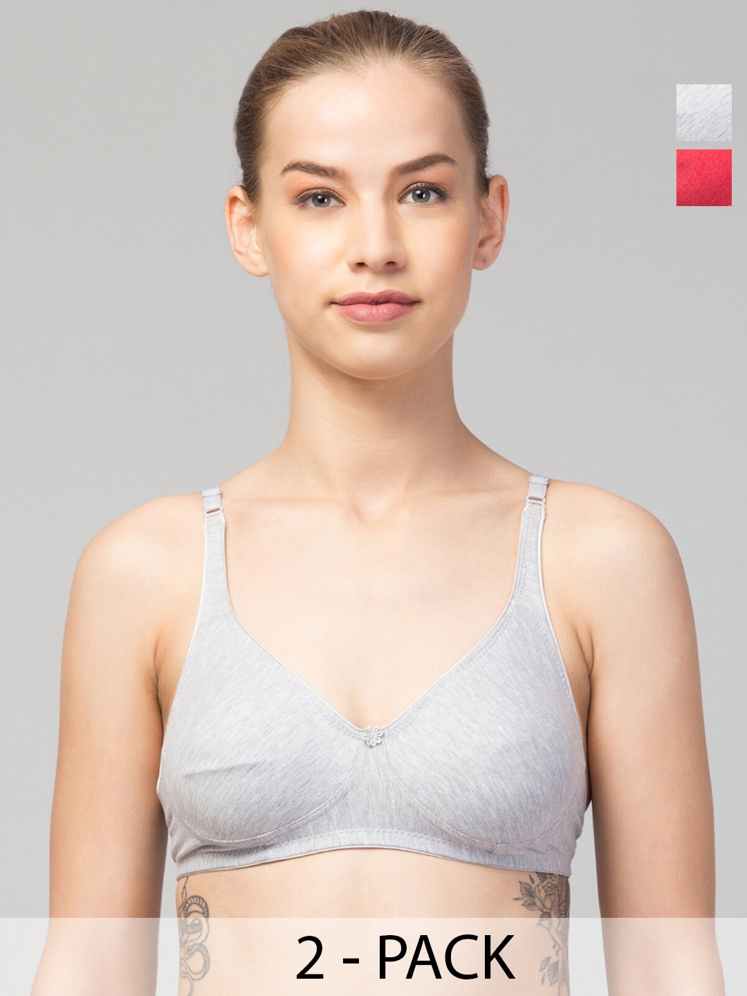 

Apraa & Parma Pack Of 2 Non Padded Full Coverage Everyday Bra With Super Support Bra, Grey