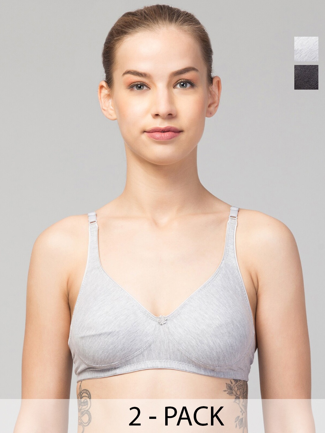 

Apraa & Parma Pack Of 2 Full Coverage Super Support Organic T-shirt Bras, Grey