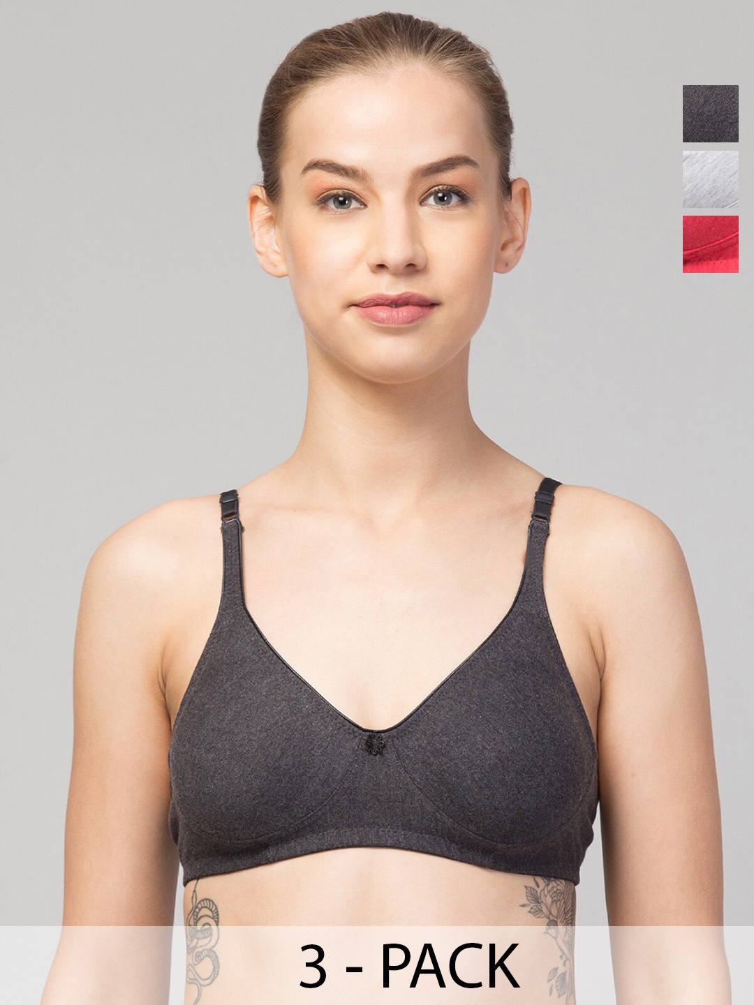 

Apraa & Parma Pack Of 3 Full Coverage Organic High Support Super Support Workout Bras, Black